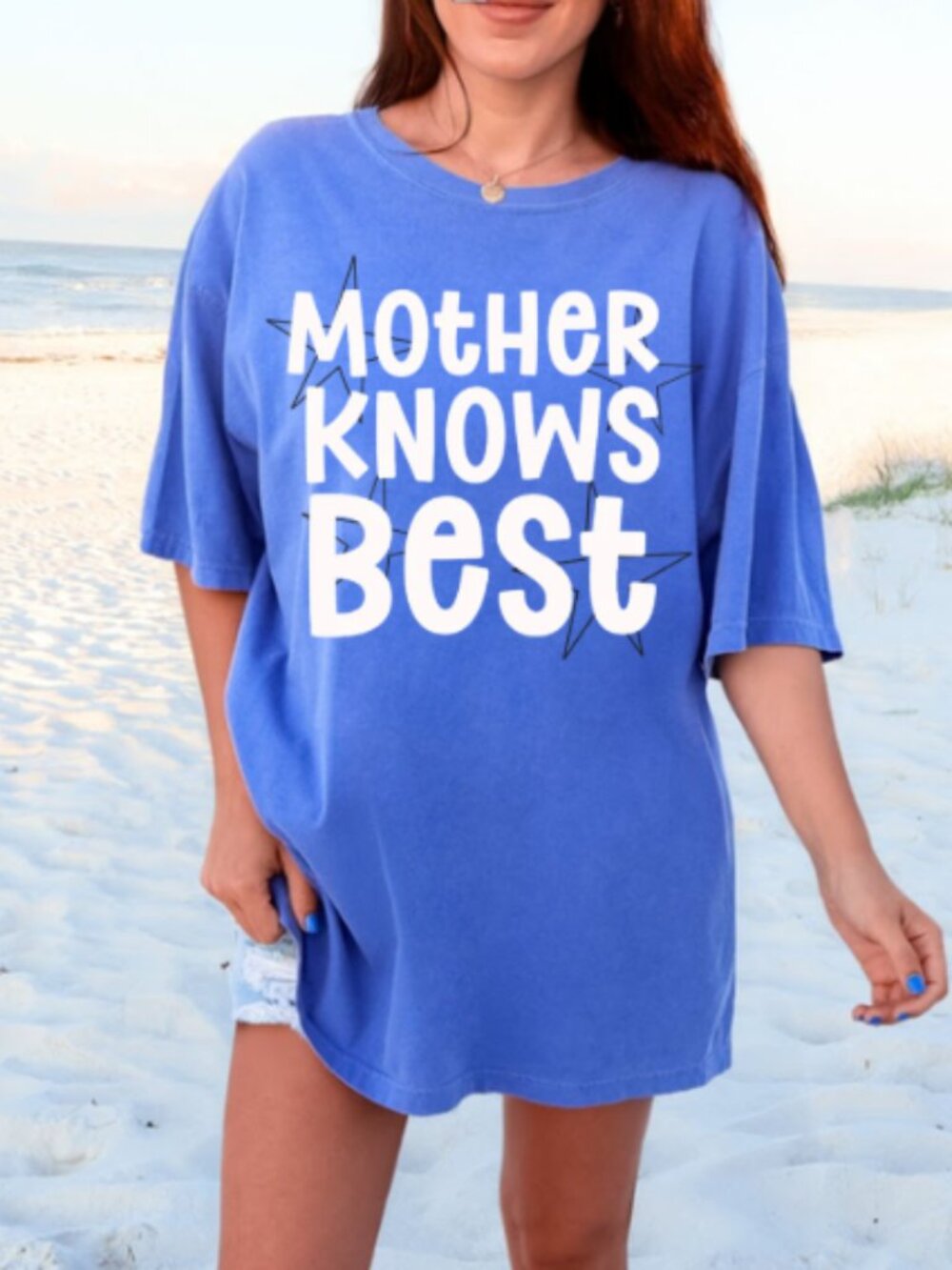 Cute Comfort Colors Flo Blue Mother Knows Best Tshirt Small-XL